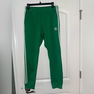 Adidas Green Joggers with White Stripes